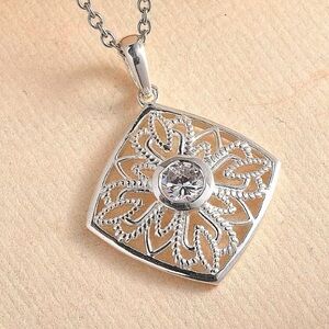 🗽Simulated Diamond 0.85ctw Pendant Sterling Silver w/StainlessSteel Necklace 20”